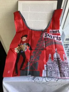 フランス製　エコバッグ パリロゴ入りエッフェル塔他のお洒落なデザイン 赤　新品