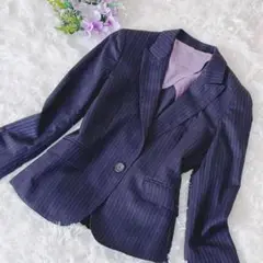 美品✨テーラードジャケット　イネド INED ストライプ ネイビー背抜き　長袖