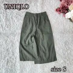 UNIQLO リネンコットンワイドクロップドパンツ（S）オリーブ