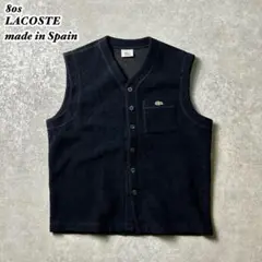 80s LACOSTEラコステ フリースベスト 胸ポケット ウール混紡スペイン製