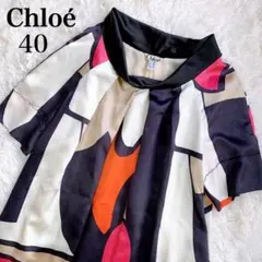 Chloé ドレスワンピース 幾何学 マルチカラー Lサイズ シルク ゆとり