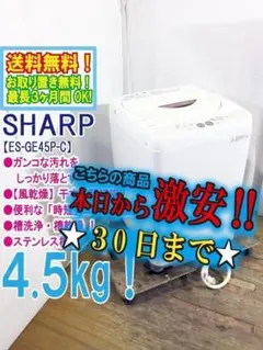 30日迄！美品★SHARP 4.5㎏ 洗濯機【ES-GE45P-C】O698