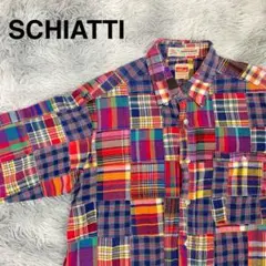 SCHIATTI パッチワーク ボタンダウン マドラスチェック半袖シャツ