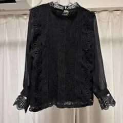 ブラックレース長袖ブラウス