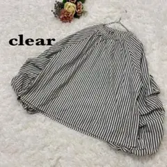 【クリア】グレー×ホワイト ストライプ ブラウス FREEサイズ