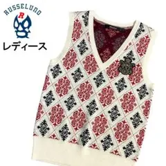 RUSSELUNO ラッセルノ Vネックニットベスト 総柄 ホワイト 1