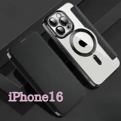 iPhone16ケース 手帳型 背面クリア MagSafe 黒 マグセーフ