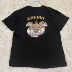 6884 ビッグプリントTシャツ 黒 メンズM 狛犬 よしと 個性的 吽