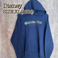 Disney ディズニー パーカー ネイビー　XL マルチカラーロゴ