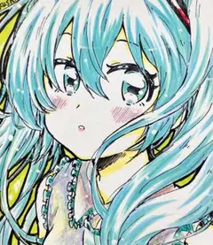 初音ミク　アナログイラスト色紙