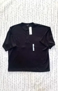 GU ボクシーヘンリーネックT五分袖　メンズ　ブラック　XL