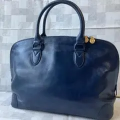 希少品◎PORTER レザー ビジネス ハンドバッグ チェック ネイビー 紺