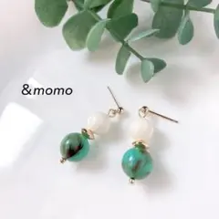 77 スワロフスキーバニラ×ブルーマーブル ハンドメイド ピアス イヤリング