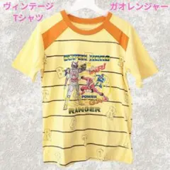 古着 半袖Tシャツ ガオレンジャー イエロー 総柄 戦隊物