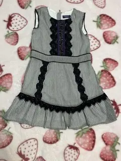 【ANNA SUI mini】ストライプ柄 ノースリーブミニワンピース Lサイズ