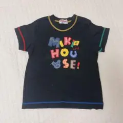 ミキハウス　ロゴTシャツ　ブラックカラフル　90