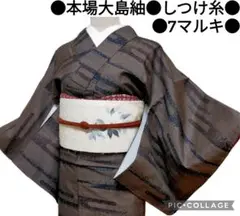 【本場泥大島紬】未使用品 7マルキ 霞に抽象模様 アンティーク