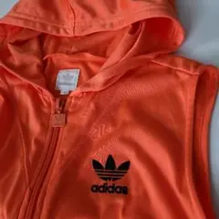 adidas フード付 ミニワンピース ノースリーブ オレンジ ジャージ