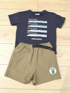 鈴川絢子コラボ　新幹線Tシャツとブラウンショートパンツセット　90〜95