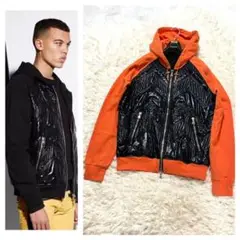 本物 バルマンオム フロントナイロン アートデザイン切替 ZIP UP パーカー