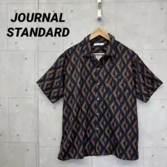 JOURNAL STANDARD 半袖シャツ 開襟 総柄 メンズ L 紺 茶