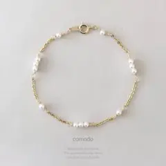 №75 スワロフスキー 小粒パール ステーションブレスレット ステンレス316L
