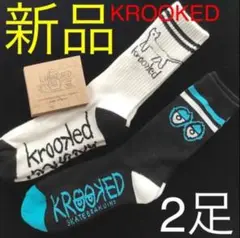e671新品ソックス靴下スケートボートKROOKEDクルックト2足組ボーダー