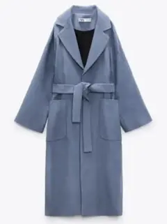 新品 未使用 ZARA ベルト付きコート ブルー XS