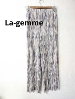 美品　La-gemme　マルチカラー プリーツ ワイドパンツ　M
