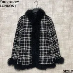 高級【BURBERRY LONDON】ファー付コート チェック柄 SIZE9
