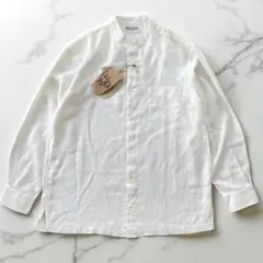 新品　120% Lino 白 リネンシャツ イタリア製 ノーカラー XL メンズ