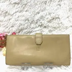 希少 LOEWE ロエベ 長財布 折り財布 ロゴ ベージュ ビンテージ