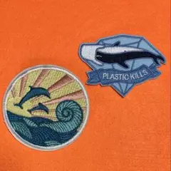 A1926 イルカ　シャチ　クジラ　海洋汚染　環境保護　刺繍ワッペン　アイロン