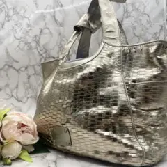 美品✨ ジミーチュウ トートバッグ 編み込み イントレチャート レザー ゴールド