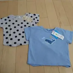 水玉模様とクジラ刺繍のTシャツ2枚セット