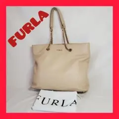 FURLA ベージュ レザー トートバッグ　収納袋付き