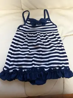 ボーダー柄リボン付きワンピース水着 100