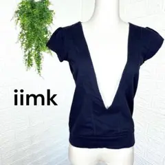 2758【iimk】カットソー 半袖 大幅Vネック ハートボタン ネイビー