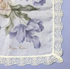 Nina Ricci ニナ・リッチ 花柄 レース縁ハンカチ 44cm 中古品