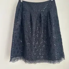 Leilian レース刺繍スカート　大きいサイズ　ネイビー