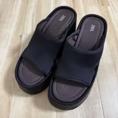 ZARA トップステッチウェッジ サンダル 35 ザラ