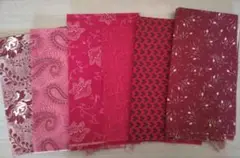 パッチワーク　布　赤　花柄　草　他　カット少しあり　①