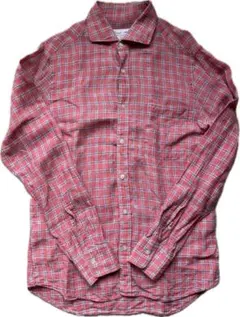 FAIRFAX　シャツ　アルビニ　リネン　麻　レッド　チェック　M
