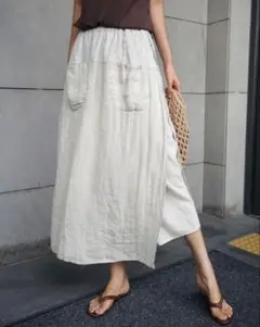 新品　キュロット　ロングスカート ポケット付き　ホワイト　XXL