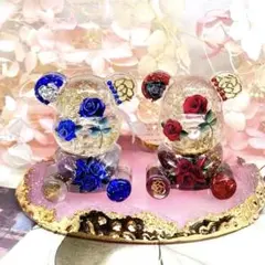 No138 クマさんオルゴナイト バラ ペア☆ガーネット&アメジスト&クリスタル