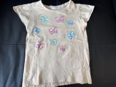 蝶プリント Tシャツ クリーム色