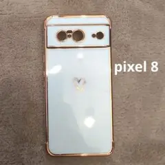 pixel 8 用 ゴールド ホワイトハートデザインケース Android