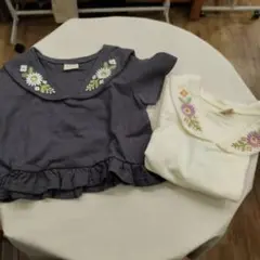 la poche biscuit 花刺繍衿Tシャツ