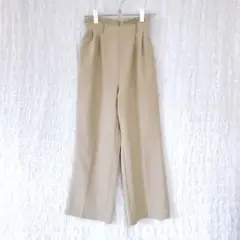 2866 ハイウェイパンツ　ストレート　ツータック入り　ベージュ　伸縮　M