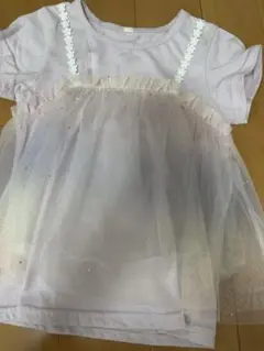 美品⭐️薄紫 フリル付きチュールTシャツ 120